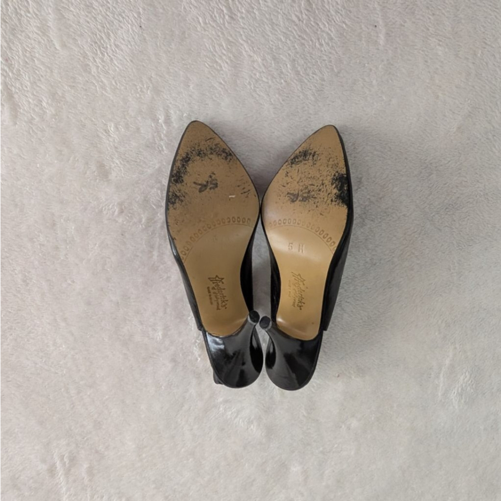 Frederick's of Hollywood Vintage Black Gold Slingback Heels - Size 5 - Picture 5 of 9